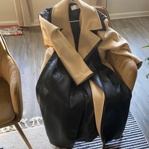 Asos design hybrid Oversized leather coat camel/ black size 8